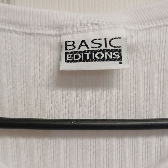 Basic Editions White Button-Up Short Sleeve Mid Cropped Short Sleeve Sweater XL - Picture 4 of 7